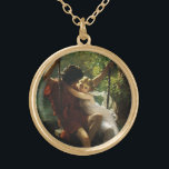Liebhaber im Swing. Frühjahr von Pierre Auguste Co Vergoldete Kette<br><div class="desc">Vintage Abbildung Viktorianische Liebe und Romantik-Bild mit einem jungen Ehepaar in der Liebe,  das auf einer Schaukel von einem Baum in einem Wald schwingt. Künstler: Pierre Auguste Cot; Titel Frühling,  1873.</div>