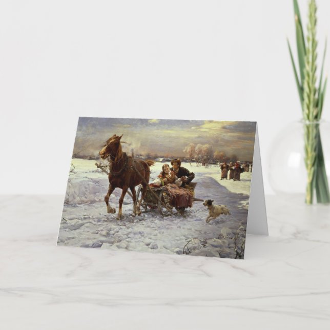 Liebhaber in einem Pferdeschlitten Feiertagskarte (Vorderseite)