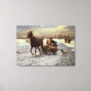 Liebhaber in einem Pferdeschlitten Leinwanddruck