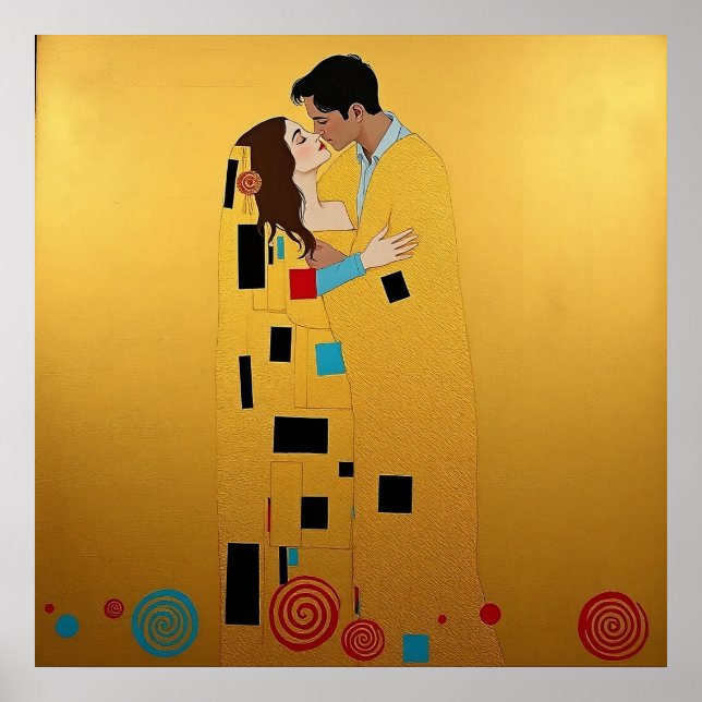Liebhaber Kiss in Gold & Brilliant Farben ❤️ Vinta Poster (Vorne)