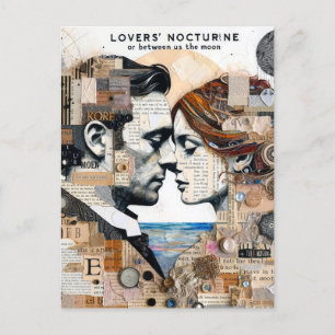 Liebhaber zwischen uns und der Mond-Mischmedienkol Postkarte