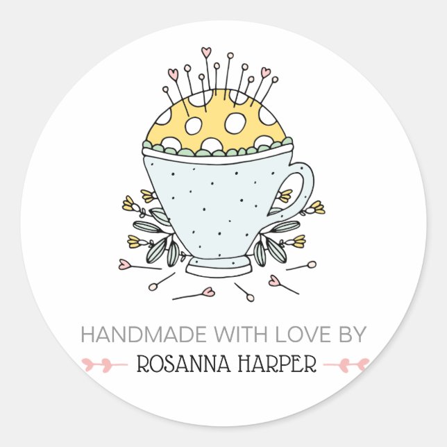 Lieblich handgezeichnet Pinsel Quilter Nähen Biz Runder Aufkleber (Vorderseite)