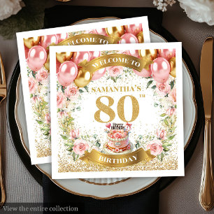 Lieblich Pink Gold 80. Geburtstag Paper Party Napk Serviette
