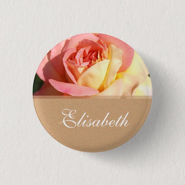 Lieblich rosa und gelbe Blume Hochzeitsnadel. Button (Vorderseite)