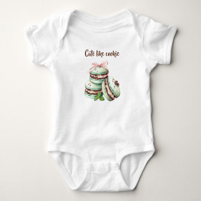 Lieblich süßer 'Cute Like Cookie' Macaron Bodysuit Baby Strampler (Vorderseite)