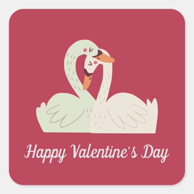 Lieblich Swan Couple Valentine | SIEGEL Quadratischer Aufkleber (Vorderseite)