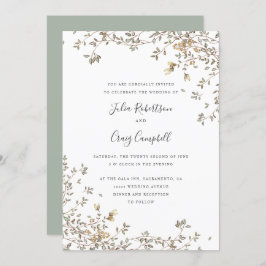 Lieblich Tiny Green Blätter Whimsical Hochzeit Einladung