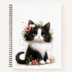 Lieblich Tuxedo Kitten mit Blume Notizbuch