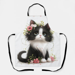 Lieblich Tuxedo Kitten mit Blume Schürze