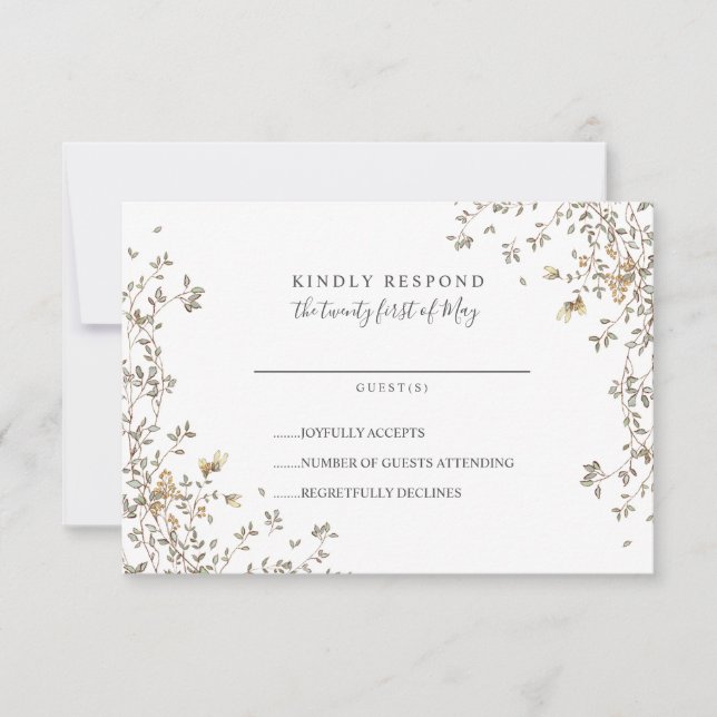 Lieblich winzige grüne Blätter Whimsical Wedding R RSVP Karte (Vorderseite)