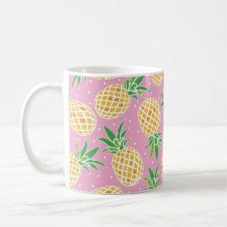 Liebliche Ananas auf grunge rosa Polka Punkte Back Kaffeetasse