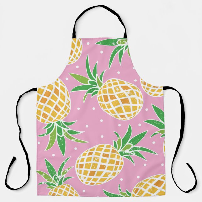 Liebliche Ananas auf grunge rosa Polka Punkte Back Schürze (Vorderseite)