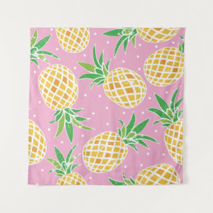 Liebliche Ananas auf grunge rosa Polka Punkte Back Wandteppich