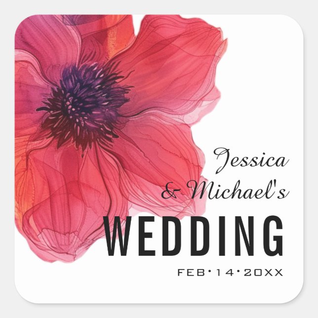 Liebliche Anemone Dreamscape Hochzeit Quadratischer Aufkleber (Vorderseite)