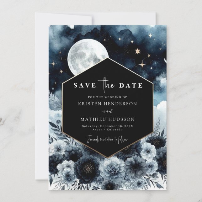 Liebliche Blue Moonlit Wedding Save The Date (Vorderseite)