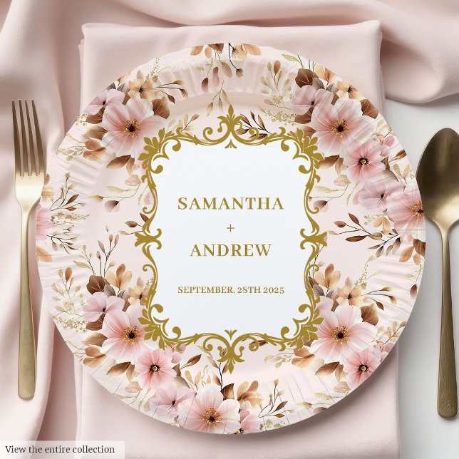 Liebliche Blush-Gold-Hochzeitspapier-Teller Pappteller (Lovely Blush Gold Wedding Paper Plates)