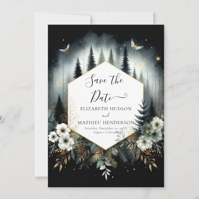 Liebliche Boho-verzauberte Waldhochzeit Save The Date (Vorderseite)