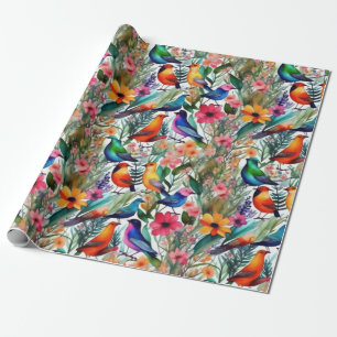Liebliche bunte Blume und Vögel Umschlagpapier Geschenkpapier