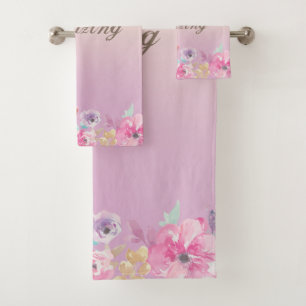Liebliche bunte Wasserfarben Blumen Badhandtuch Set
