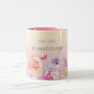 Liebliche bunte Wasserfarben Blumen Zweifarbige Tasse