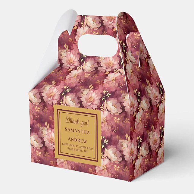 Liebliche Burgunder Blush Gold Wasserfarbenhochzei Geschenkschachtel (Lovely Burgundy Blush Gold Watercolor Wedding Favor Boxes)