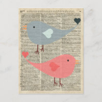 Liebliche Cartoon Vögel auf der Vintagen Buchseite