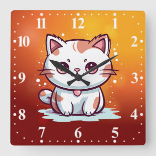 Liebliche Cat Kawaii Style Clipart-47758 Quadratische Wanduhr