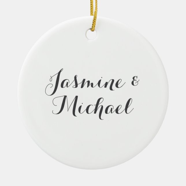 Liebliche Chic Calligraphy Couple Names Keramik Ornament (Vorne)