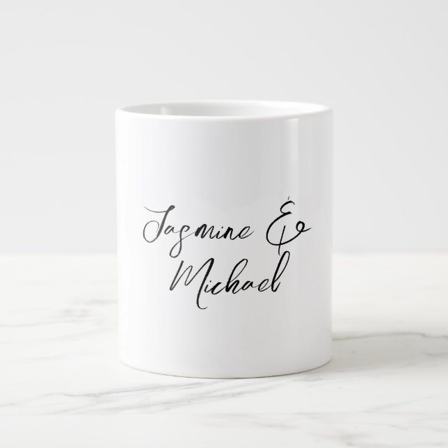 Liebliche Chic Calligraphy Names Hochzeiten Jumbo-Tasse (Vorderseite)