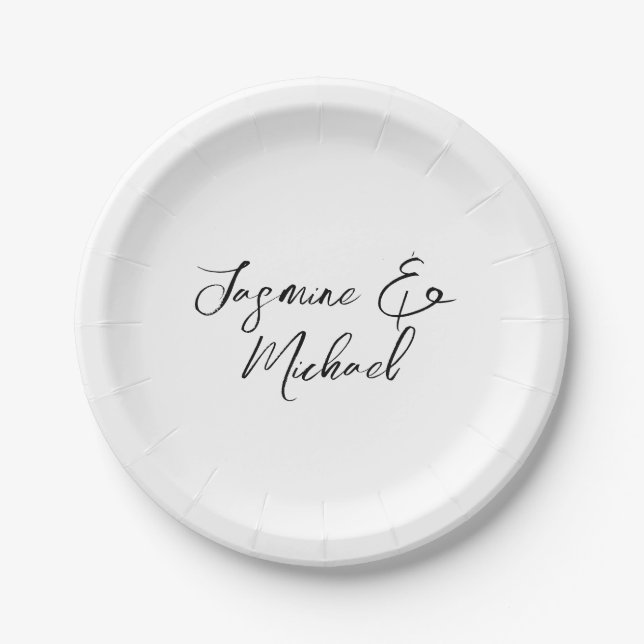 Liebliche Chic Calligraphy Names Hochzeiten Pappteller (Vorderseite)