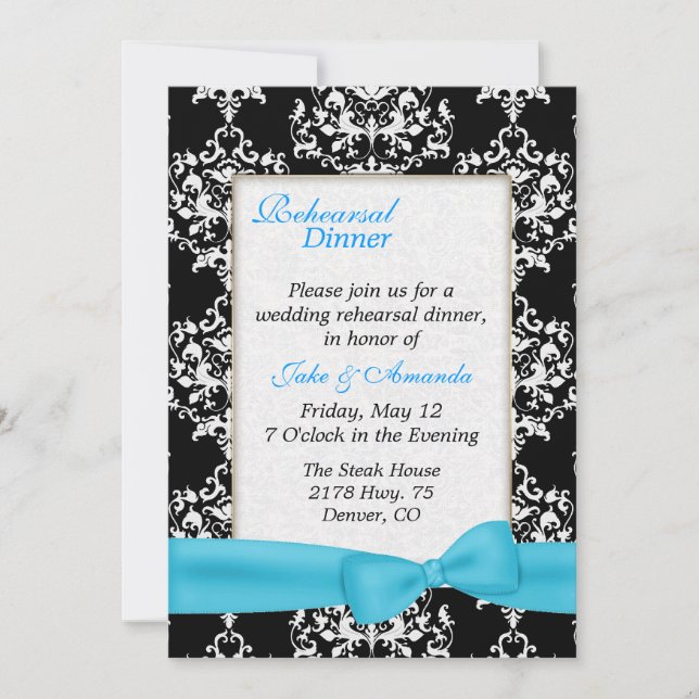 Liebliche Damask Hochzeit Probe Dinner Einladung (Vorderseite)