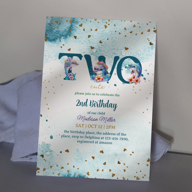 Liebliche Dolphin Niedlich Baby Girl 2. Geburtstag Einladung (Von Creator hochgeladen)