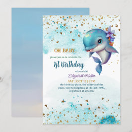Liebliche Dolphin Niedlich Baby Girl Einladung zum