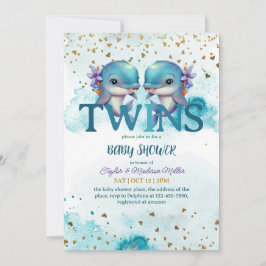 Liebliche Dolphin Niedlich Baby Twin Boys Dusche Einladung