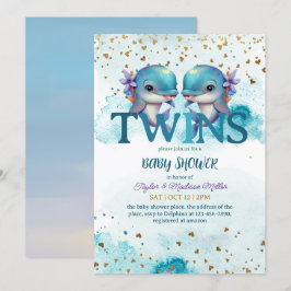 Liebliche Dolphin Niedlich Baby Twin Boys Dusche Einladung