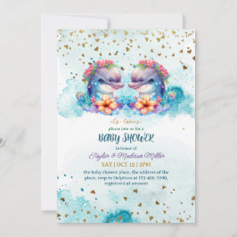 Liebliche Dolphin Niedlich Twin Baby Boy Dusche Einladung
