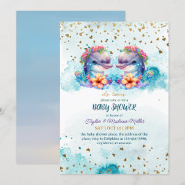 Liebliche Dolphin Niedlich Twin Baby Boy Dusche Einladung