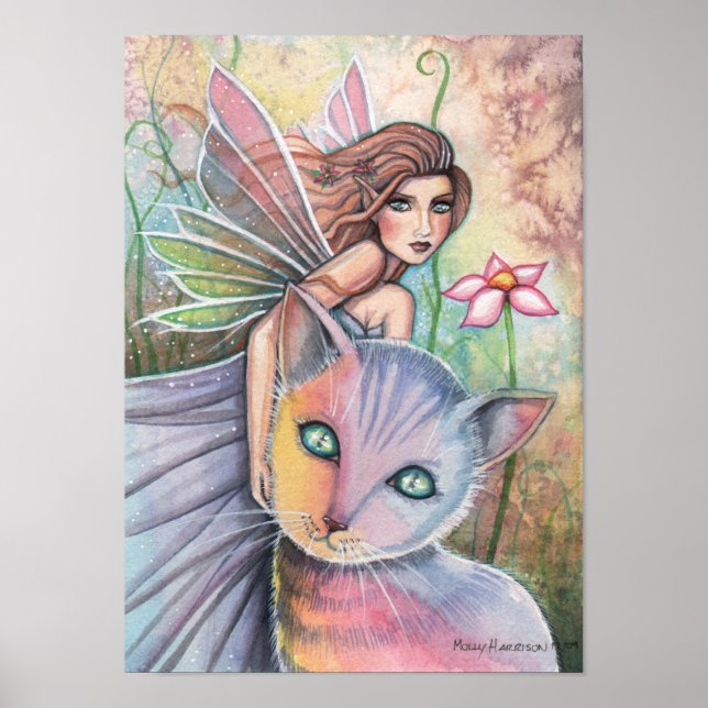 Liebliche Fee mit Cat Poster von Molly Harrison (Vorne)