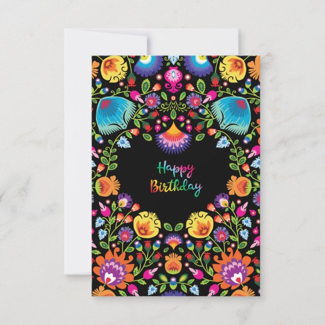 Liebliche Folklore Happy Birthday Card Dankeskarte (Vorderseite)