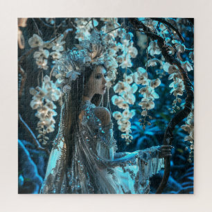Liebliche Frau in weißen Orchideen Puzzle