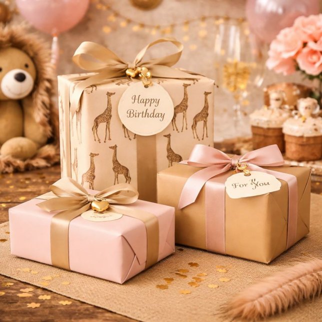 Liebliche Giraffen Rosa und Braun  Geschenkpapier Set (Von Creator hochgeladen)