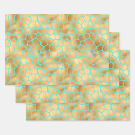 Liebliche Giraffenplätze Golden und Aquamarin Geschenkpapier Set