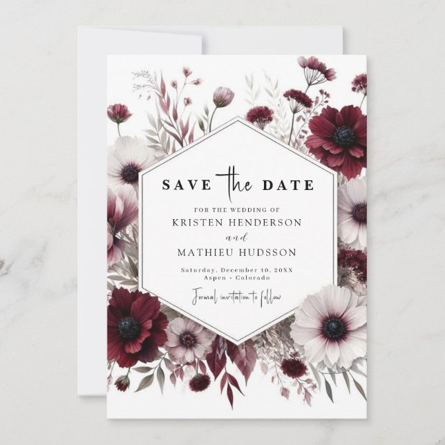 Liebliche Hochzeit des digitalen Burgund Save The Date (Vorderseite)