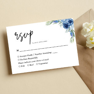 Liebliche Hochzeit mit Blauer Flora RSVP Karte