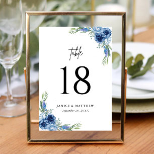 Liebliche Hochzeit mit Blauer Flora Tischnummer