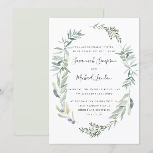 Liebliche Hochzeit mit Olivenöl und Blätter Einladung