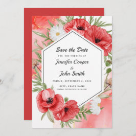 Liebliche Hochzeit mit Roten Poppies in Wasserfarb Save The Date