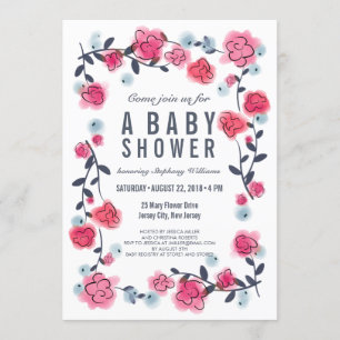 Liebliche Hübsche Pink Floral Baby Dusche Einladun Einladung
