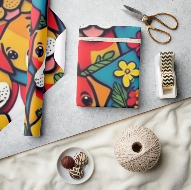 Liebliche Hunde bunte Hunde Haustiere Schwänze Pap Geschenkpapier (Kunsthandwerk)