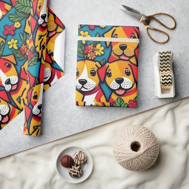 Liebliche Hunde bunte Hunde Haustiere Schwänze Pap Geschenkpapier (Kunsthandwerk)